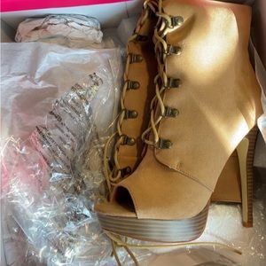 Light Brown (Tan) Knee High Peep Toe Boots